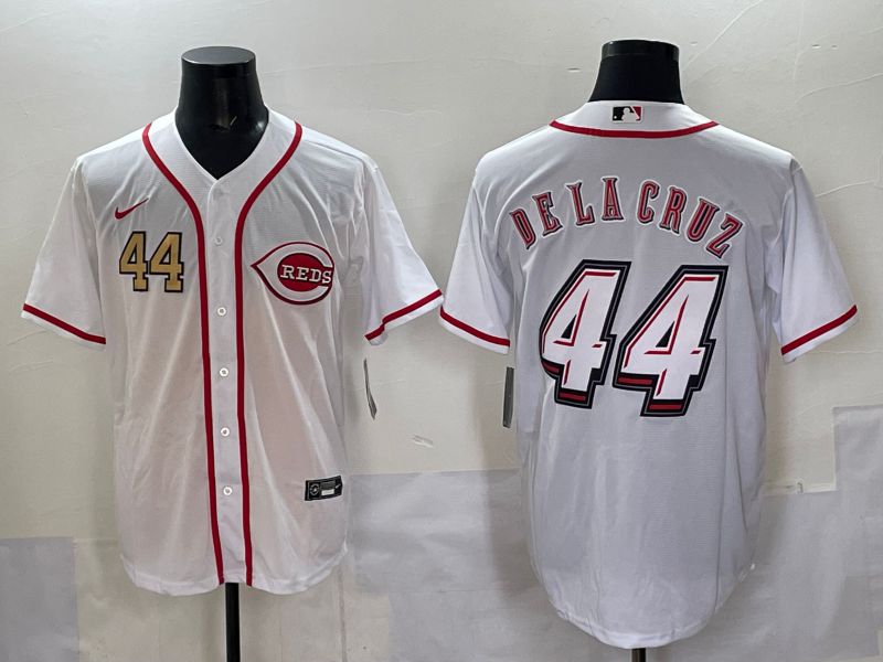 Men 2025 Cincinnati Reds #44 Delacruz White Joint Name Nike MLB Jersey style 01->cincinnati reds->MLB Jersey
